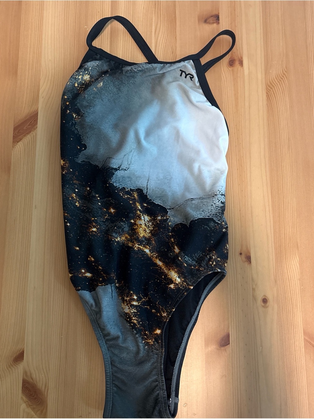 TYR Black, Gray & Gold Marble-Print One-Piece Swimsuit